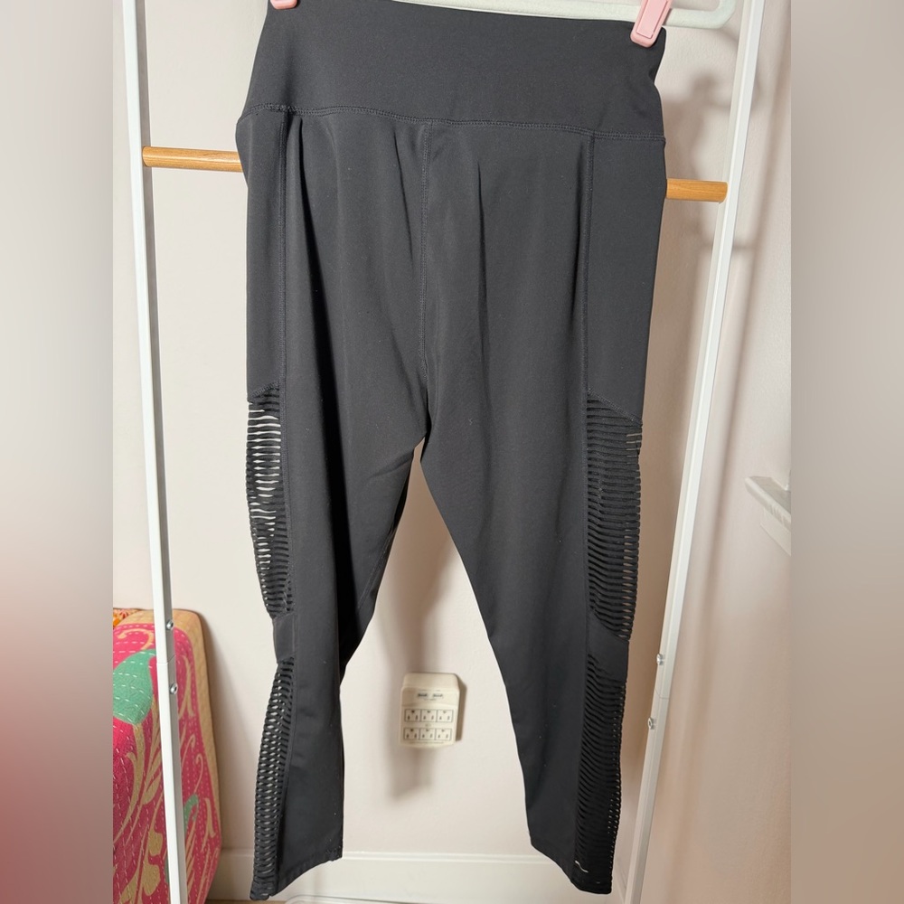 Women's Black Leggings with Mesh Detail